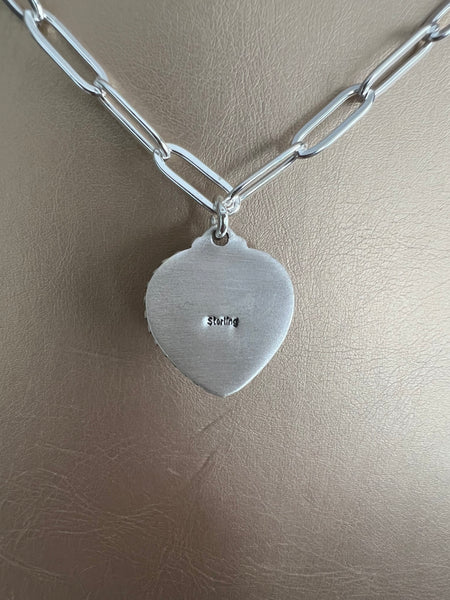 Pink Conch Heart Paperclip Sterling Silver Necklace