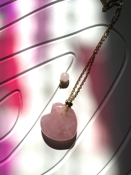Heart Rose Quartz Bottle Necklace