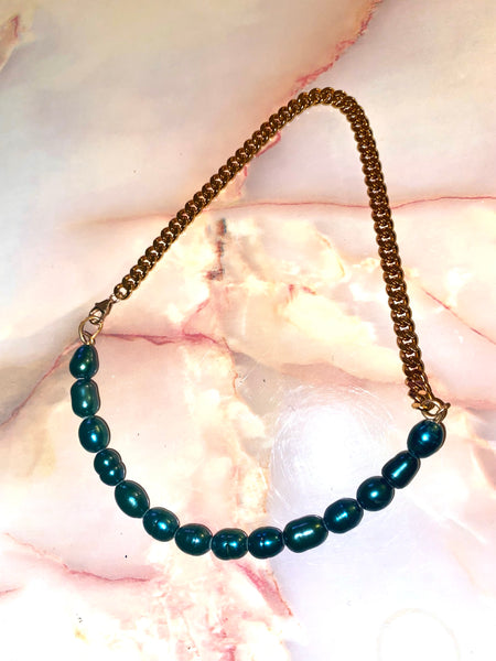 Blue Pearl Chain Necklace